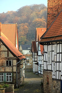 city, truss, homes, road, nostalgia, middle ages, autumn