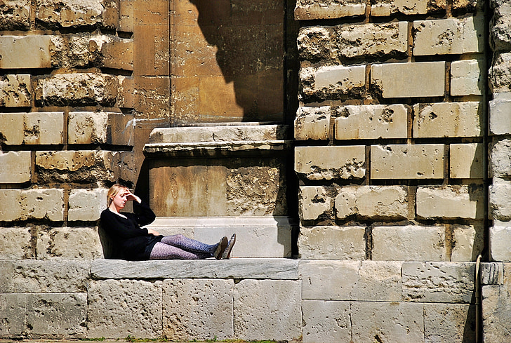 woman, oxford, university, student, tired, outdoors, rest