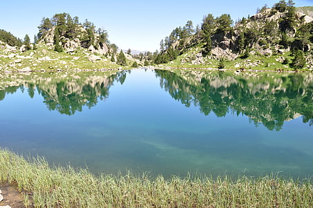 jazero, reflexie, Príroda Pyrenejí, Príroda, vody, rybník, letné