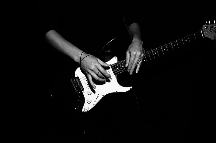 rocha, guitarra, preto e branco, preto e branco, preto, músico, guitarra elétrica