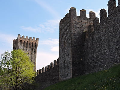 Torre, Castle, falak, fa, zöld, erődítmény, a középkorban