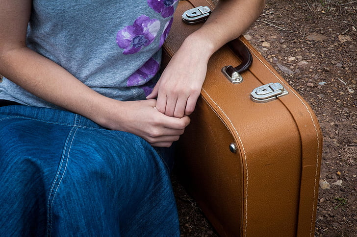 旅行, スーツケース, 女の子, 旅行, 休暇, 旅, バッグ