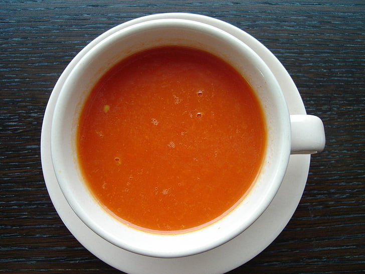 soupe de poivron, soupe aux tomates, soupe, alimentaire, sac, tasse de, tomate