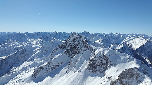 chifre duro, Allgäu, Tannheim, Alpina, Inverno, neve, Alpes Allgäu