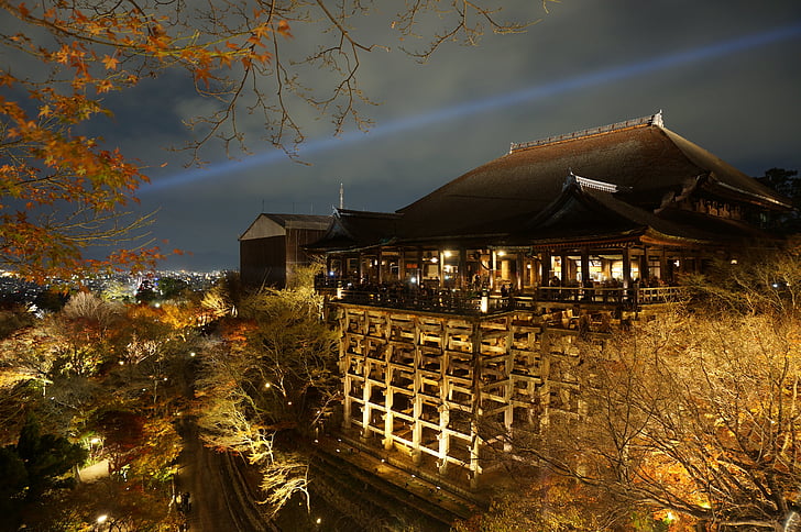 Japan, Osaka, Osaka nattevisning, nattevisning, natten baggrund af osaka, City, Osaka kiyomizu-templet
