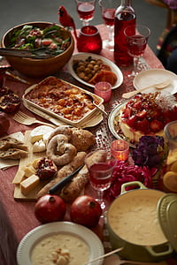 miski, chleb, kolacja, jedzenie, Włoski, obiad, posiłek
