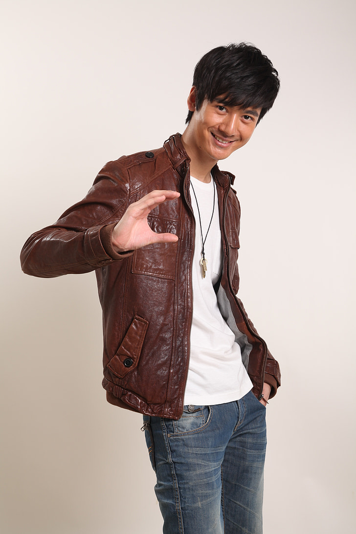 smile, man, handsome guy, asia, leather jacket