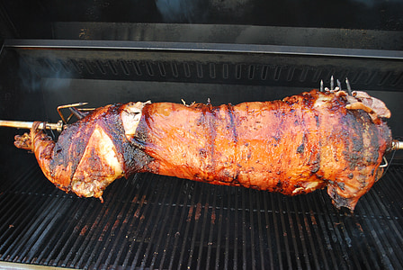 pig, roasting, rotisserie, meal, barbecue, cooking, cooked