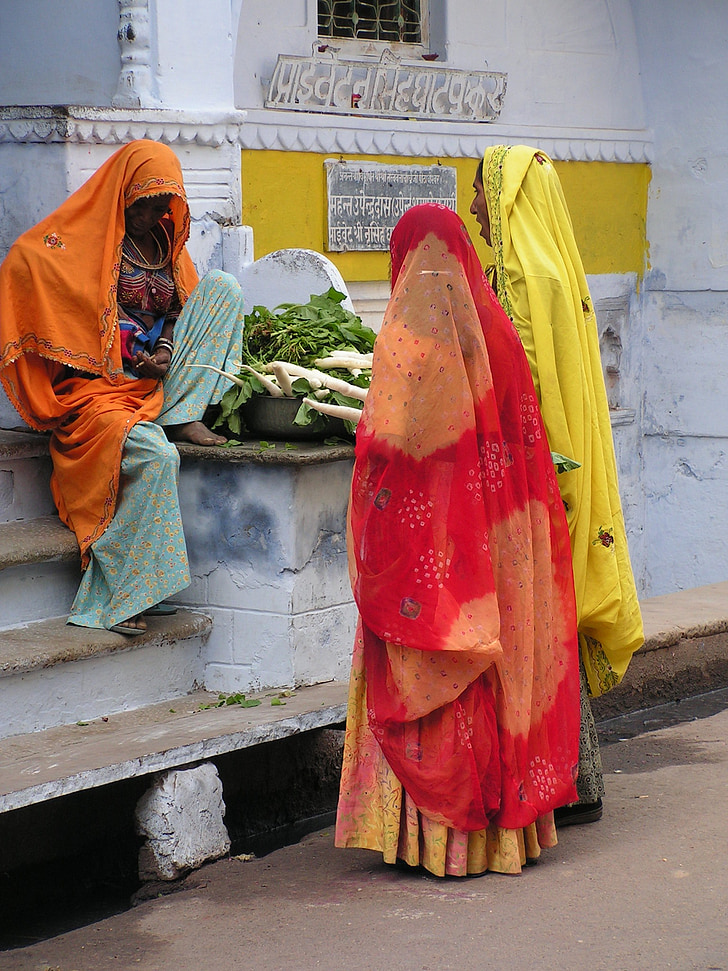 žene, tržište, prodati, Indija