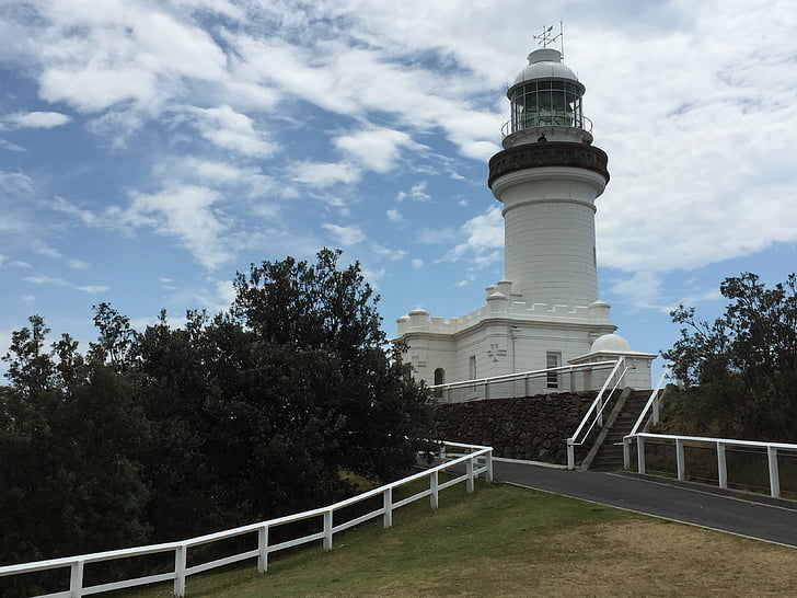 Byron, Lighthouse, landskab, arkitektur, gelænder, Sky - himlen, træ