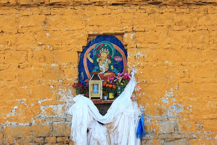 el Palacio de potala, cerca de, estatuas de Buda, Tíbet, fe, budismo, regional