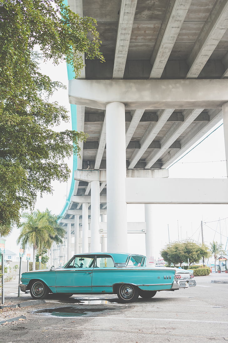 fotografie, groenblauw, Classic, Coupe, wit, beton, brug
