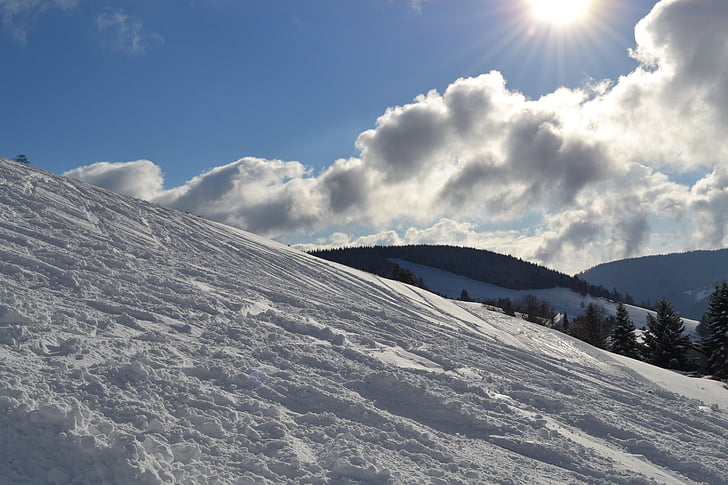 snow, sun, runway, ski run, sky