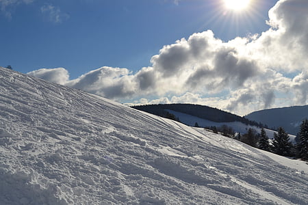 snijeg, Sunce, pista, trčanje, nebo