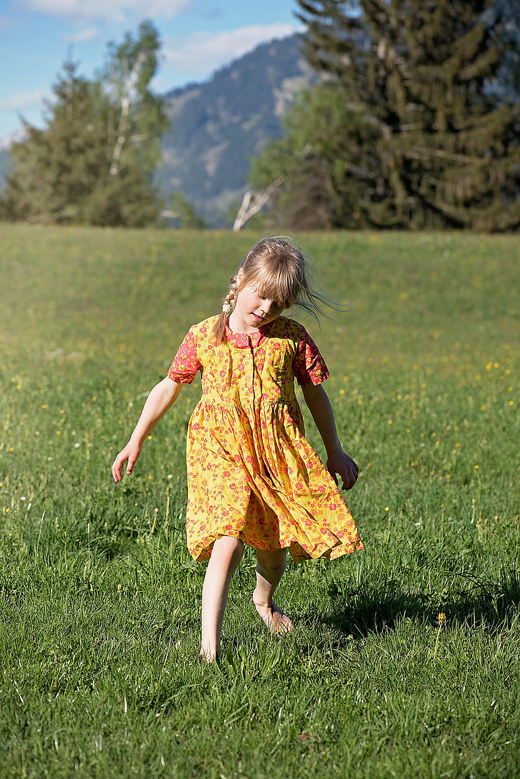 person, human, child, girl, landscape, meadow, nature