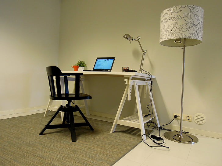 werkbank, IKEA, stoel, bureaustoel, decor, computer, tabel