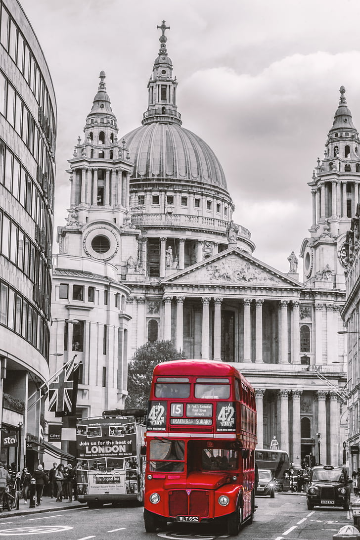 Londen, bus, st paul's, st paul's cathedral, dubbeldekker bus, verkeer, dubbeldekker