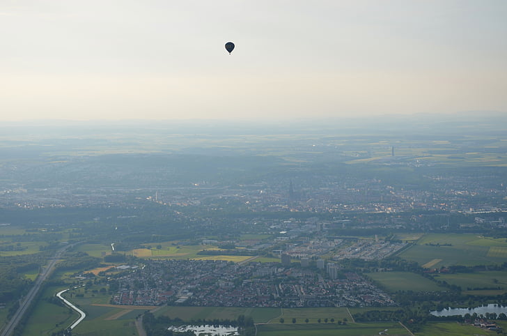 Ulm, ballong, byen, byen ovenfra, luftballong, topp, perspektiv