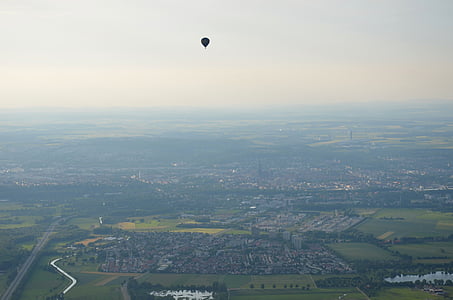 Ulmas, balionas, Miestas, Miestas iš viršaus, karšto oro balionas važiuoja, viršų, perspektyvos