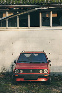 Volkswagen, červená, auto, staré, rozpad, reflektor, Zralé ženy