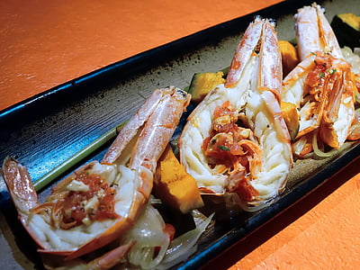 camarão, camarão, abóbora, frutos do mar, grelhado, cozinha, comida