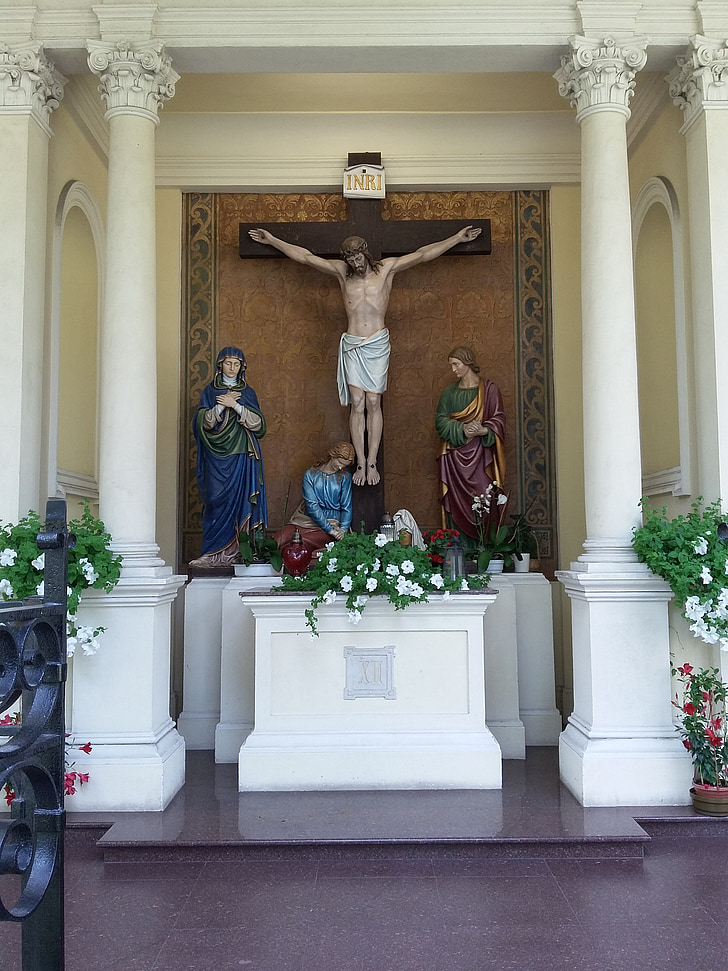 kyrkan, Jesus, Cross, Trefaldighetskyrkan, Warszawa, Polen, skulptur