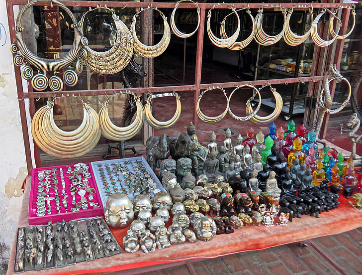 Laos, trg, nakit, nakit, spomini, turizem, zapestnice