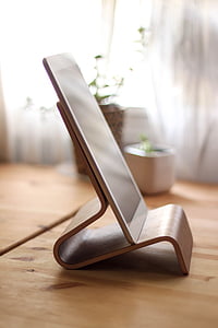 ipad, tablet, stand, wood, technology, office, business