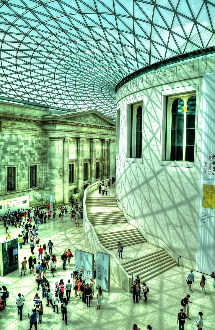 British museum, lys, glas, City, folk, mønster, refleksion