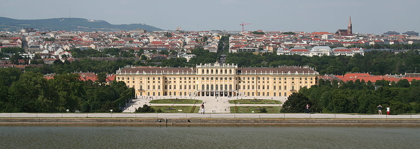 Bécs, Schönbrunn, nézet, turisták, vár udvarán