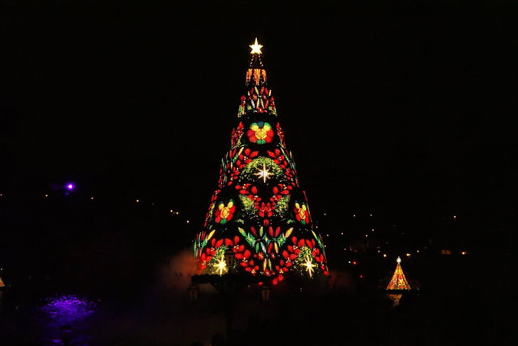 Коледа, дърво, светва, нощ, празник