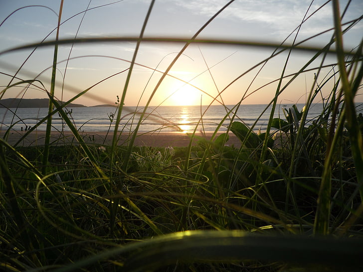 vegetacije na plaži, plaža brda, izlazak sunca, Guarapari