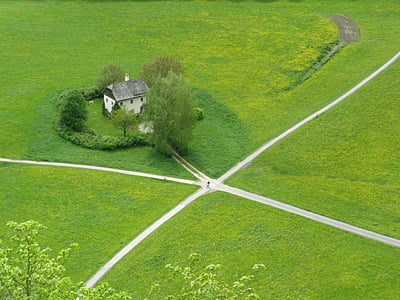 十字路口, 小房子, 公园, 萨尔茨堡公园, 草, 自然, 绿色的颜色