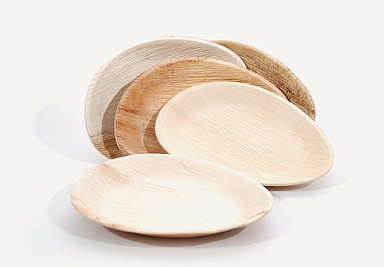 ronde, platen, palmtak, materiaal, servies, houten, hout - materiaal