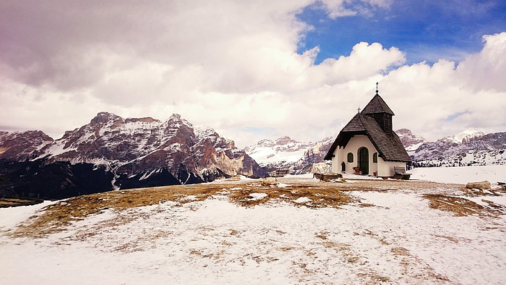 dolomites, mountains, snow, sky, clouds, alps, nature