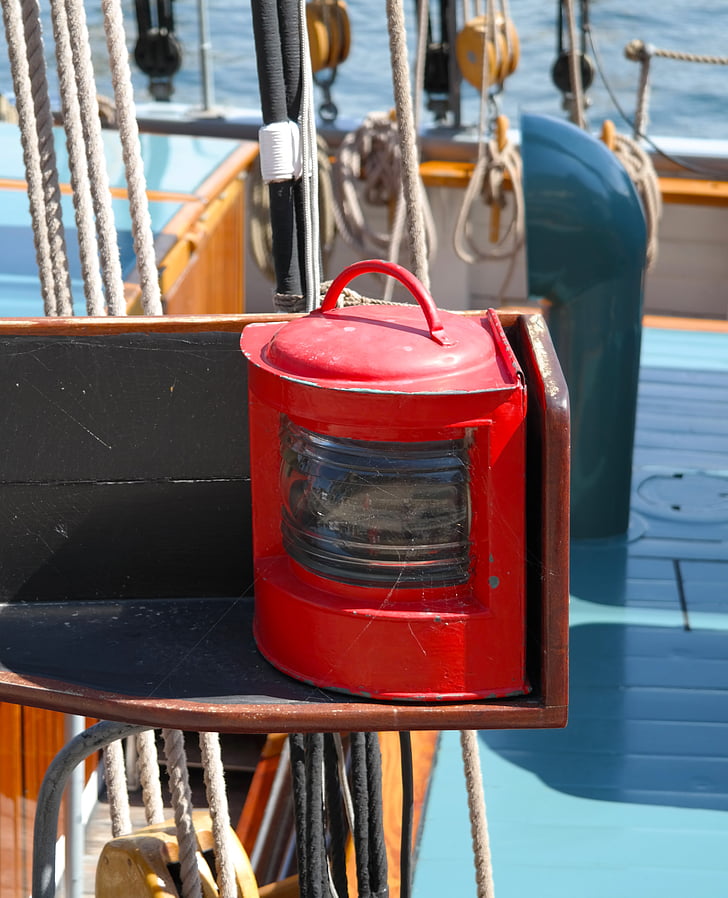 lámpa, piros, hajó, fény, régi, lámpa, vitorlás hajó