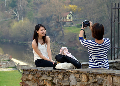 Fotografie, Japonci, jaro, Příroda, lidé sedící, focení, portrét