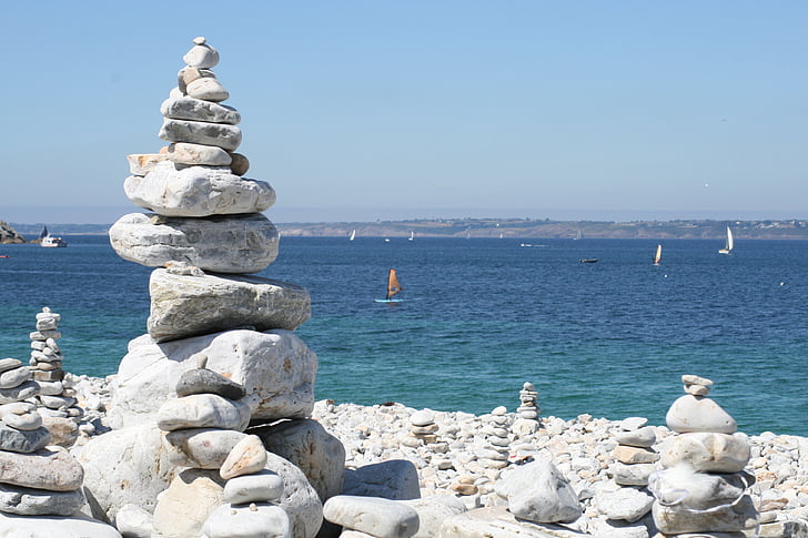 Bretagne-i, Camaret, rakás kő, óceán, Beach, Zen, Holiday