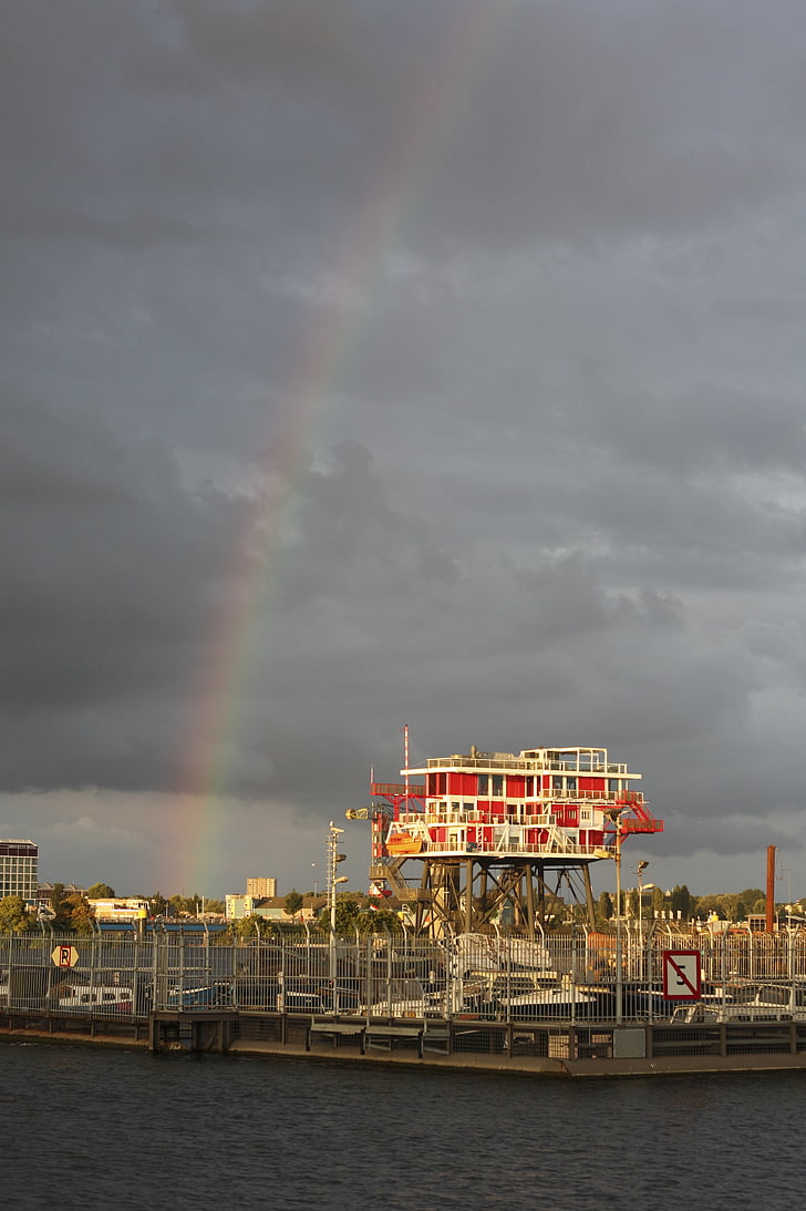 Rainbow, hamn, Amsterdam, moln, Heaven, luft, för regn