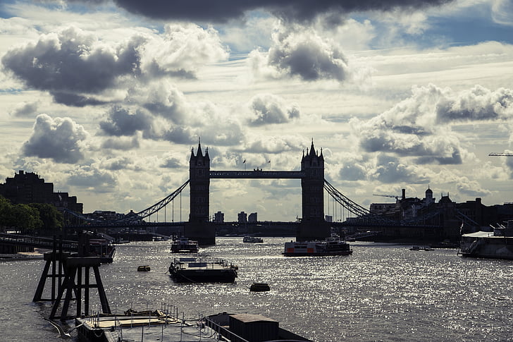 London, London bridge, nebo, kulise, Skyline, sončni zahod, reka