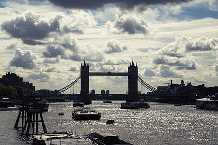 Лондон, Лондонский мост, небо, пейзажи, Скайлайн, Закат, Река