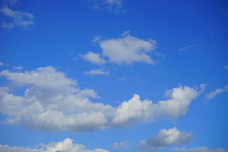 cel, blau, núvols, blanc, dia d'estiu, natura, temps