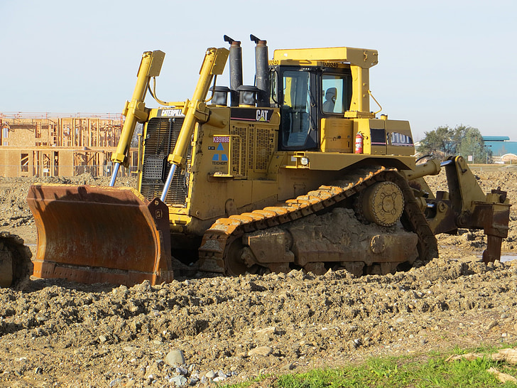 bulldozer, tractor, machinery, equipment, vehicle, excavation, construction