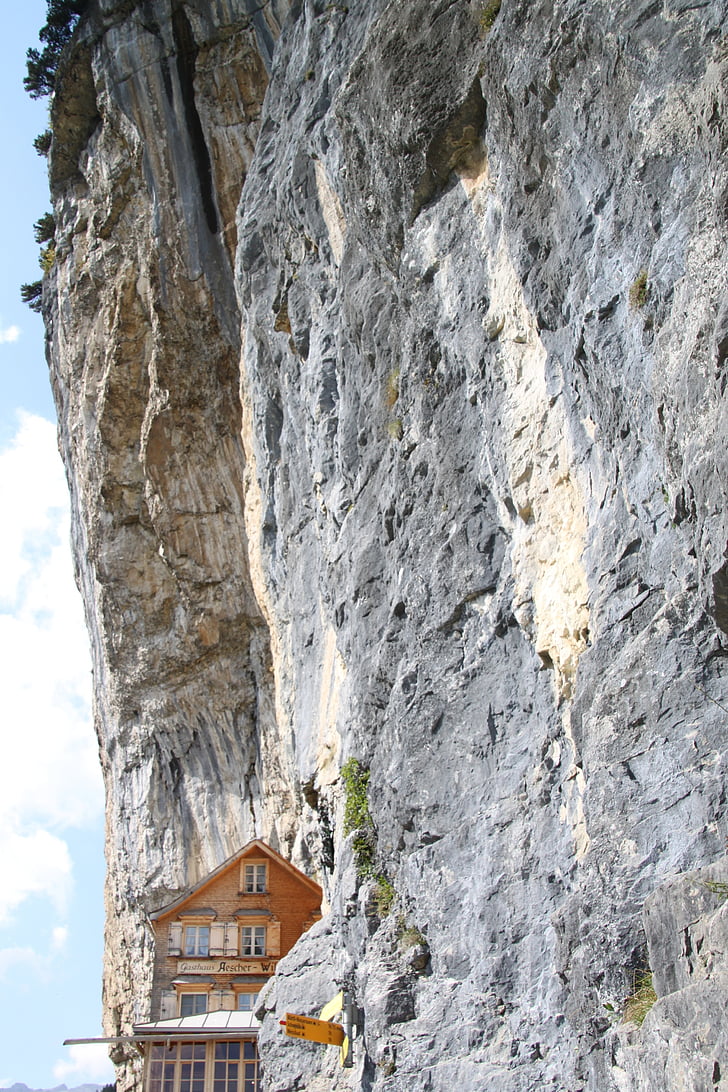 äscher cliff Restoran, Restoran, ebenalp, Appenzell, İsviçre, dağlar, dağ kulübesi