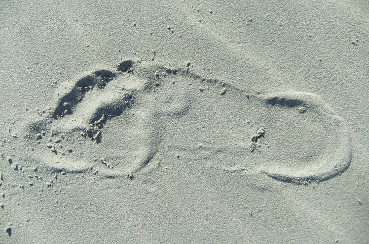 foot step, beach, print, sand, footprint, outdoors