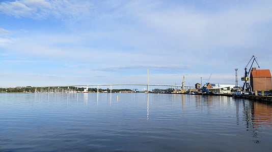 stralsund, port, bridge, connection-mainland, holiday, crane, sound