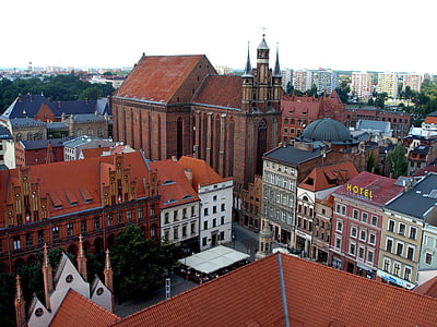 Torun, Wisla, Panorama, hiše, starih stavb, most, na trgu