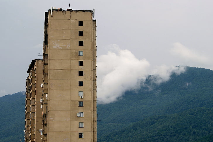 gagra, abkhazia, house, devastation, sky, mountain