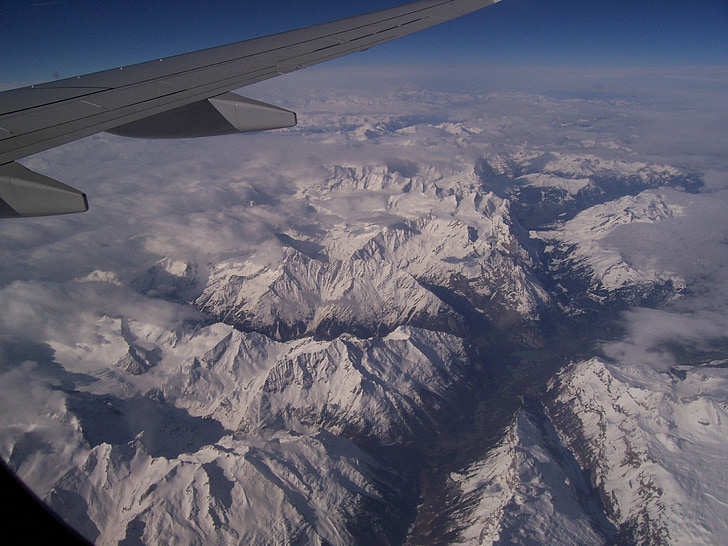 flying, alps, mountains, switzerland, snow