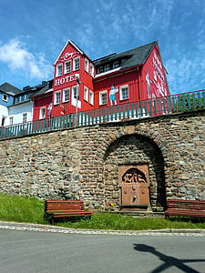 Altenberg, bergmannsbrunnen, Hotel, muur, gebouw, huis, gevel